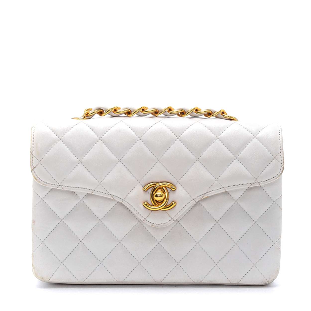 Chanel - White Quilted  Lambskin Leather Vintage Flap Crossbody Bag